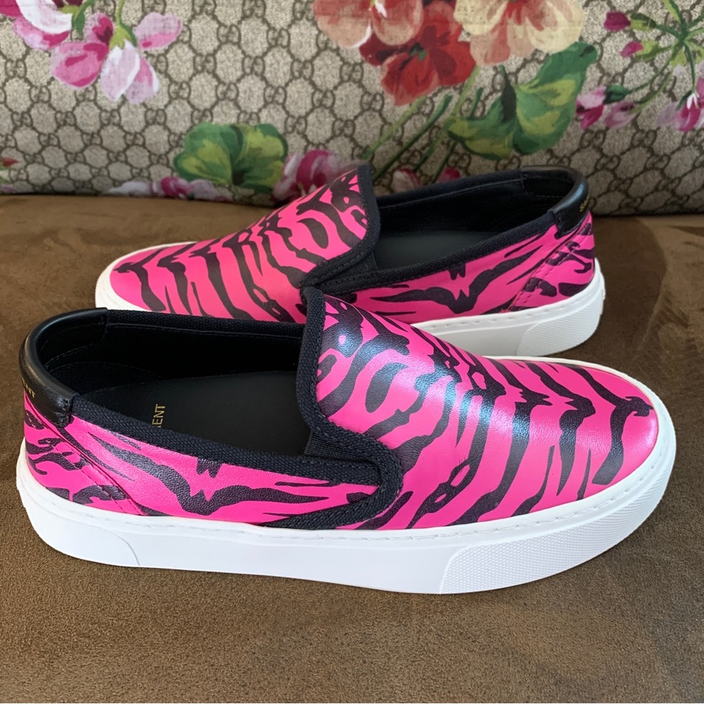 Saint Laurent Hot Pink Zebra Print Slip On Sneakers - Picture 10 of 14